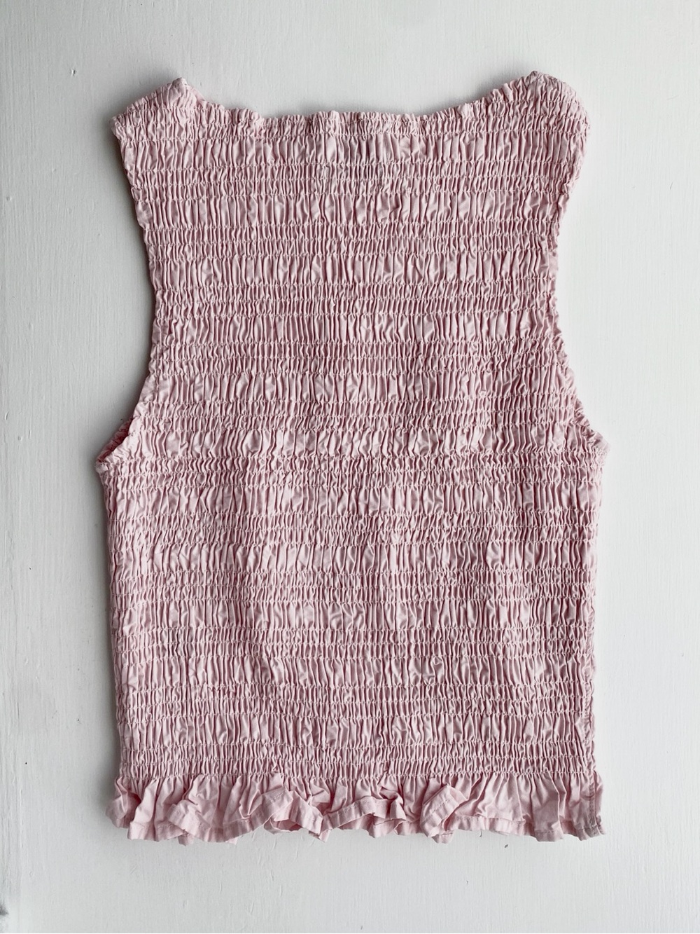 NWOT Simons 100% Cotton Light Pink Cropped Smocked Ruffle-Trim Tank - Picture 2 of 4
